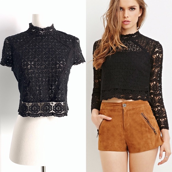Forever 21 Tops - Lace Victorian-Vintage Style Mock Neck Top by F21